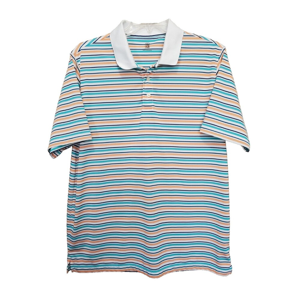 PGA Tour Men's Multicolor Stripe Short Sleeve Golf Polo Shirt Size XL